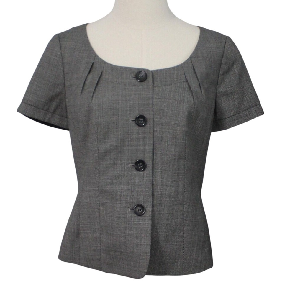 Ann Taylor Petites Gray Short Sleeve Pleated Scoop Neck Blouse Jacket Womens 6P‎